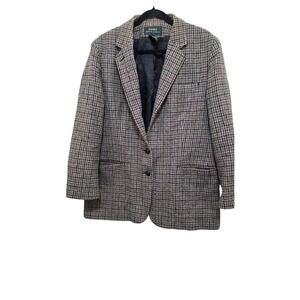 Lauren Ralph Lauren Women's Houndstooth 100% Wool Plus Size Blazer Jacket Size 1